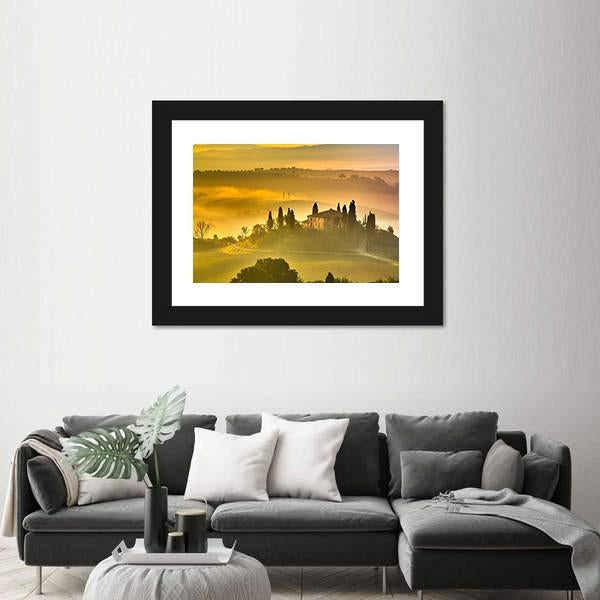 Tuscany At Early Morning Canvas Wall Art-1 Piece-Framed Print-20" x 16"-Tiaracle
