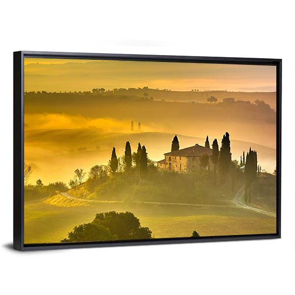 Tuscany At Early Morning Canvas Wall Art-3 Horizontal-Gallery Wrap-25" x 16"-Tiaracle