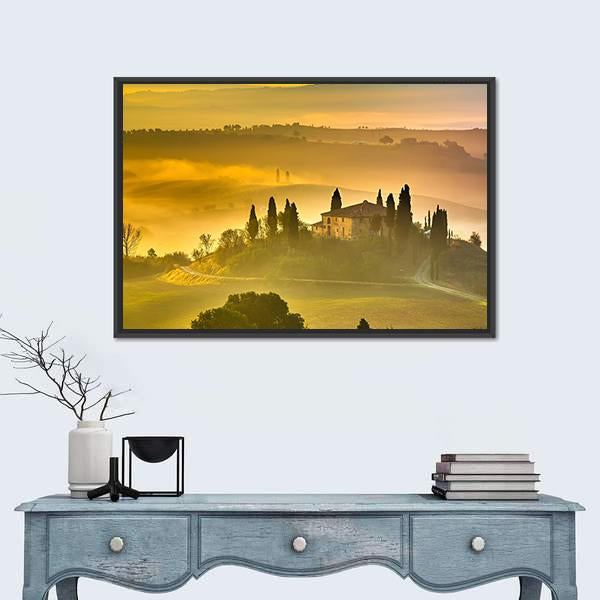 Tuscany At Early Morning Canvas Wall Art-3 Horizontal-Gallery Wrap-25" x 16"-Tiaracle
