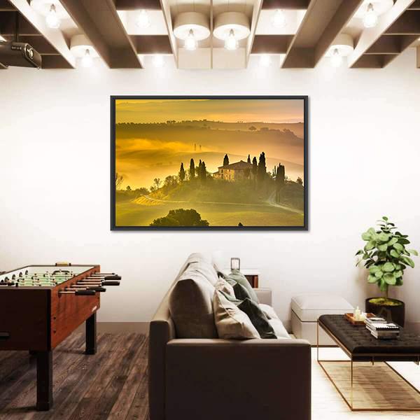 Tuscany At Early Morning Canvas Wall Art-3 Horizontal-Gallery Wrap-25" x 16"-Tiaracle