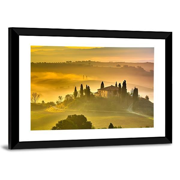 Tuscany At Early Morning Canvas Wall Art-3 Horizontal-Gallery Wrap-25" x 16"-Tiaracle