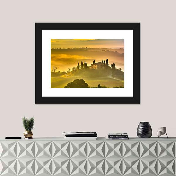 Tuscany At Early Morning Canvas Wall Art-3 Horizontal-Gallery Wrap-25" x 16"-Tiaracle