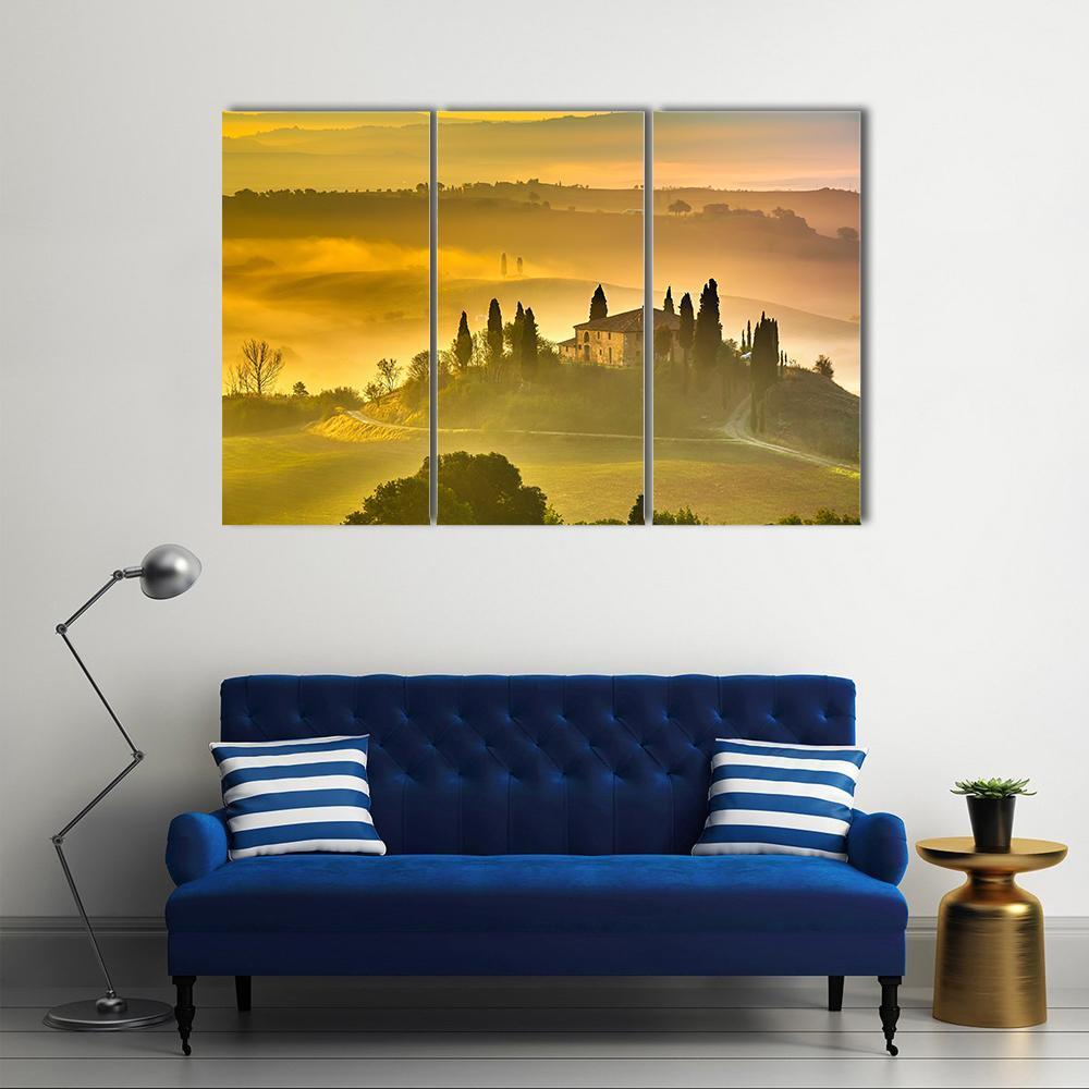 Tuscany At Early Morning Canvas Wall Art-3 Horizontal-Gallery Wrap-37" x 24"-Tiaracle