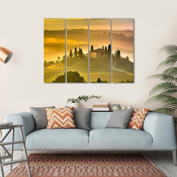 Tuscany At Early Morning Canvas Wall Art-4 Horizontal-Gallery Wrap-34" x 24"-Tiaracle