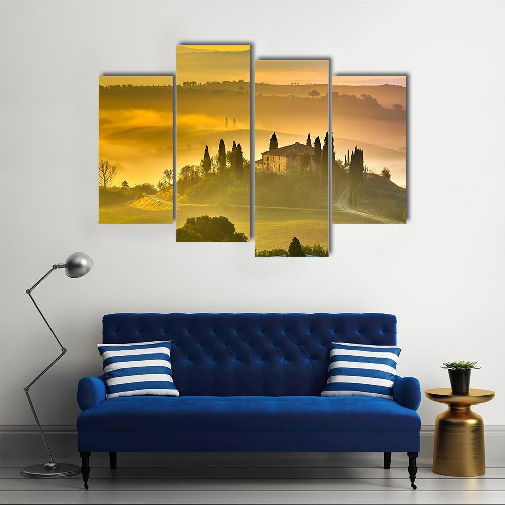 Tuscany At Early Morning Canvas Wall Art-4 Pop-Gallery Wrap-50" x 32"-Tiaracle