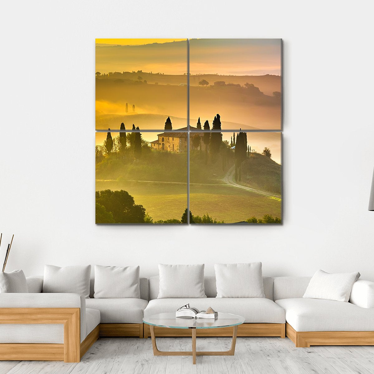Tuscany At Early Morning Canvas Wall Art-4 Square-Gallery Wrap-17" x 17"-Tiaracle