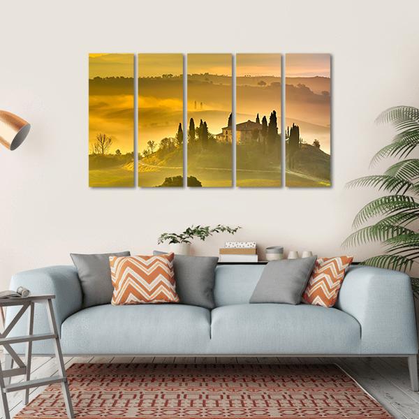 Tuscany At Early Morning Canvas Wall Art-5 Horizontal-Gallery Wrap-22" x 12"-Tiaracle