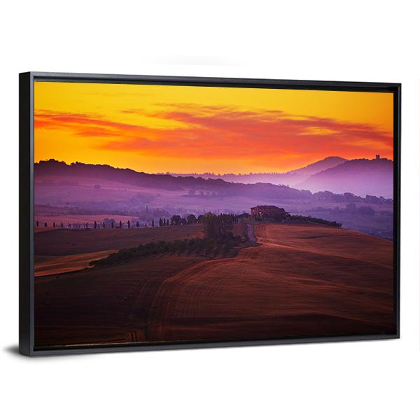 Tuscany At Sunset Canvas Wall Art-3 Horizontal-Gallery Wrap-25" x 16"-Tiaracle