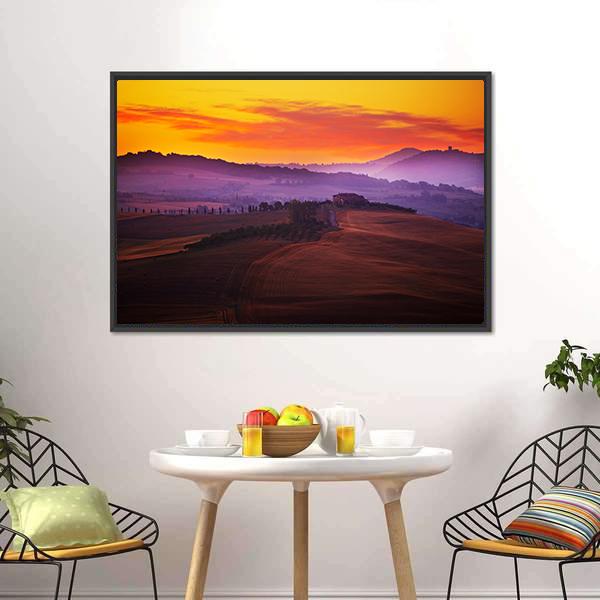 Tuscany At Sunset Canvas Wall Art-3 Horizontal-Gallery Wrap-25" x 16"-Tiaracle