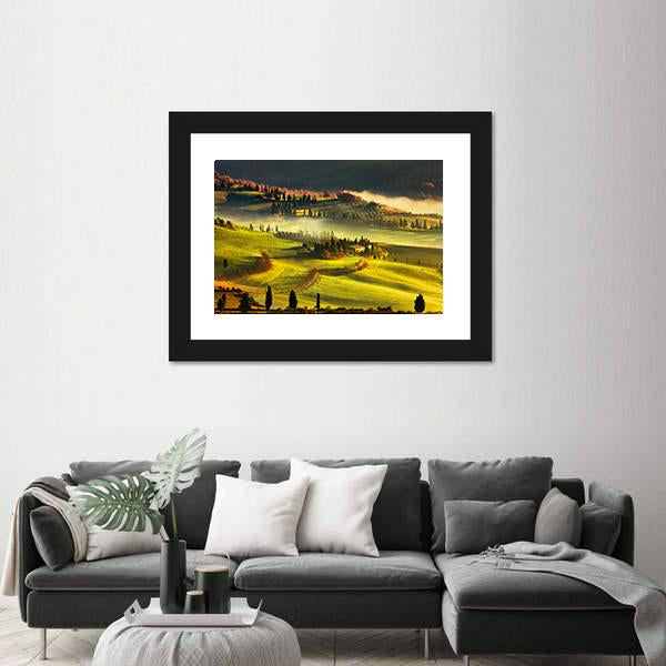 Tuscany Foggy Morning Canvas Wall Art-1 Piece-Framed Print-20" x 16"-Tiaracle