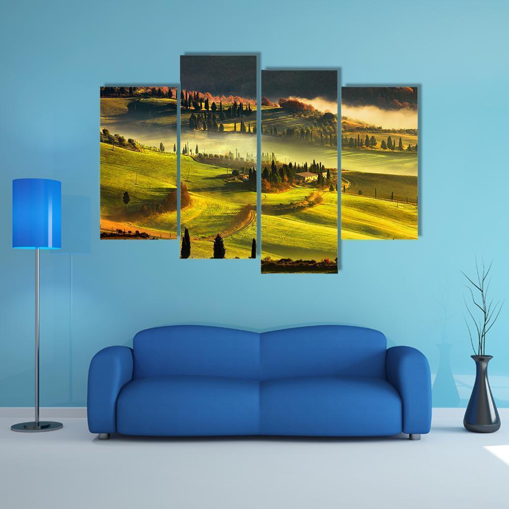 Tuscany Foggy Morning Canvas Wall Art-4 Pop-Gallery Wrap-50" x 32"-Tiaracle