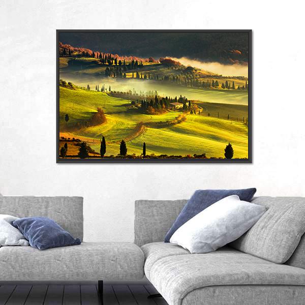 Tuscany Foggy Morning Panoramic Canvas Wall Art-1 Piece-36" x 12"-Tiaracle