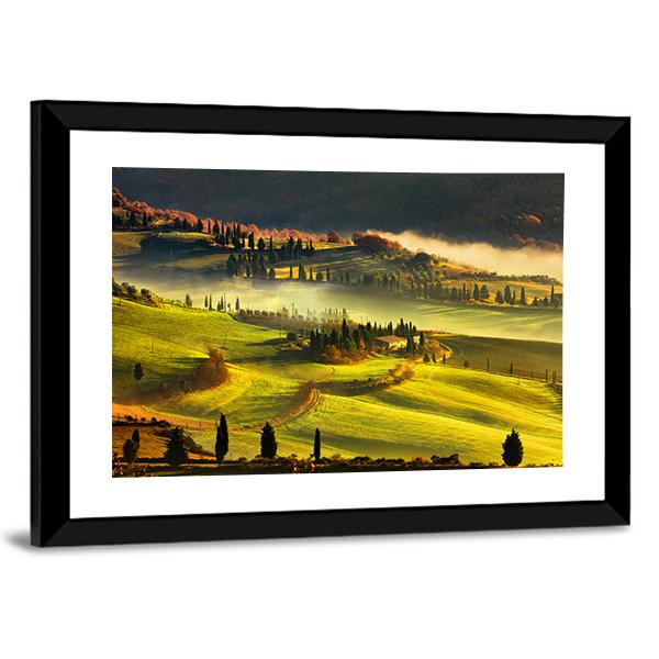 Tuscany Foggy Morning Panoramic Canvas Wall Art-1 Piece-36" x 12"-Tiaracle