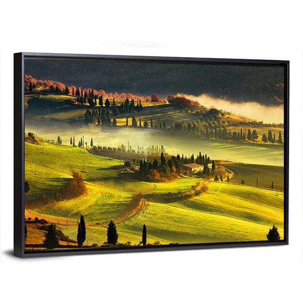 Tuscany Foggy Morning Panoramic Canvas Wall Art-1 Piece-36" x 12"-Tiaracle