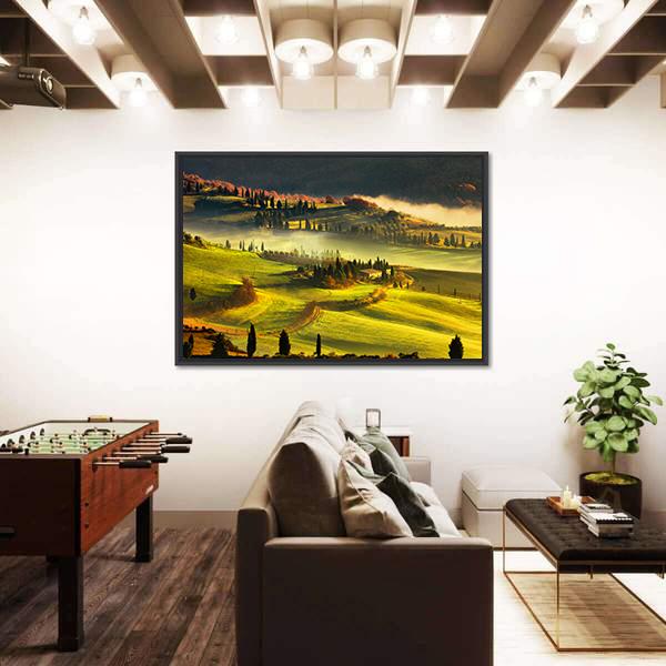 Tuscany Foggy Morning Panoramic Canvas Wall Art-1 Piece-36" x 12"-Tiaracle