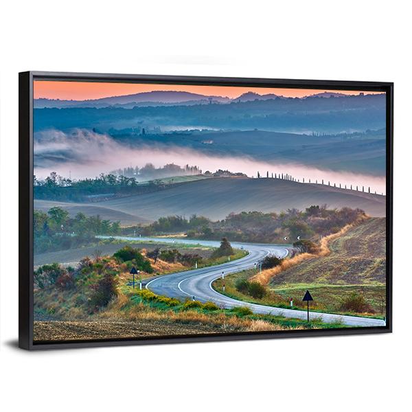 Tuscany Landscape At Sunrise Canvas Wall Art-3 Horizontal-Gallery Wrap-25" x 16"-Tiaracle