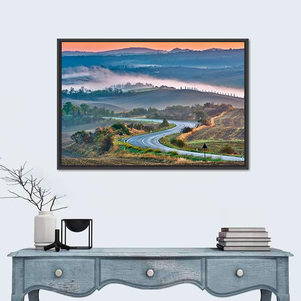 Tuscany Landscape At Sunrise Canvas Wall Art-3 Horizontal-Gallery Wrap-25" x 16"-Tiaracle