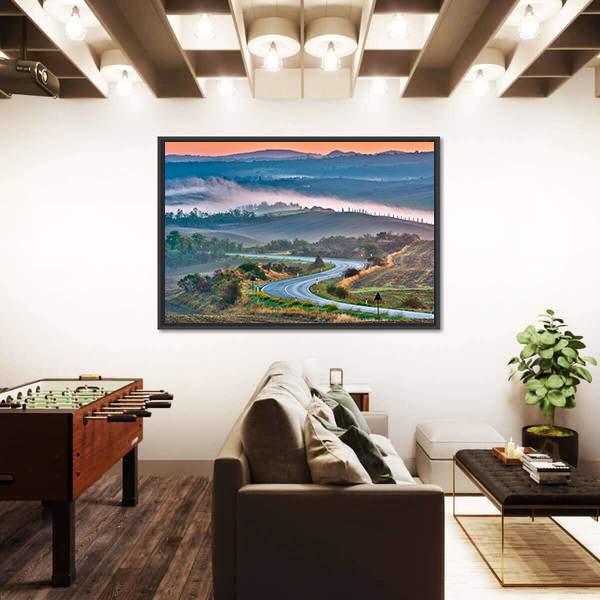 Tuscany Landscape At Sunrise Canvas Wall Art-3 Horizontal-Gallery Wrap-25" x 16"-Tiaracle
