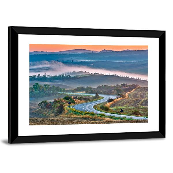 Tuscany Landscape At Sunrise Canvas Wall Art-3 Horizontal-Gallery Wrap-25" x 16"-Tiaracle
