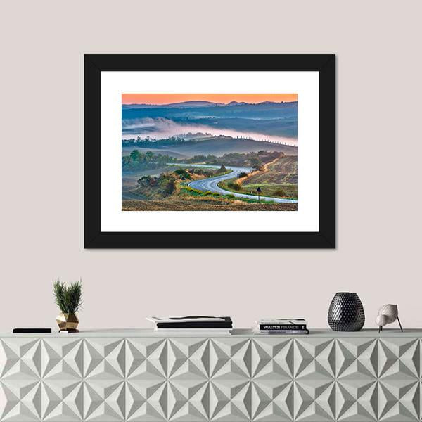Tuscany Landscape At Sunrise Canvas Wall Art-3 Horizontal-Gallery Wrap-25" x 16"-Tiaracle