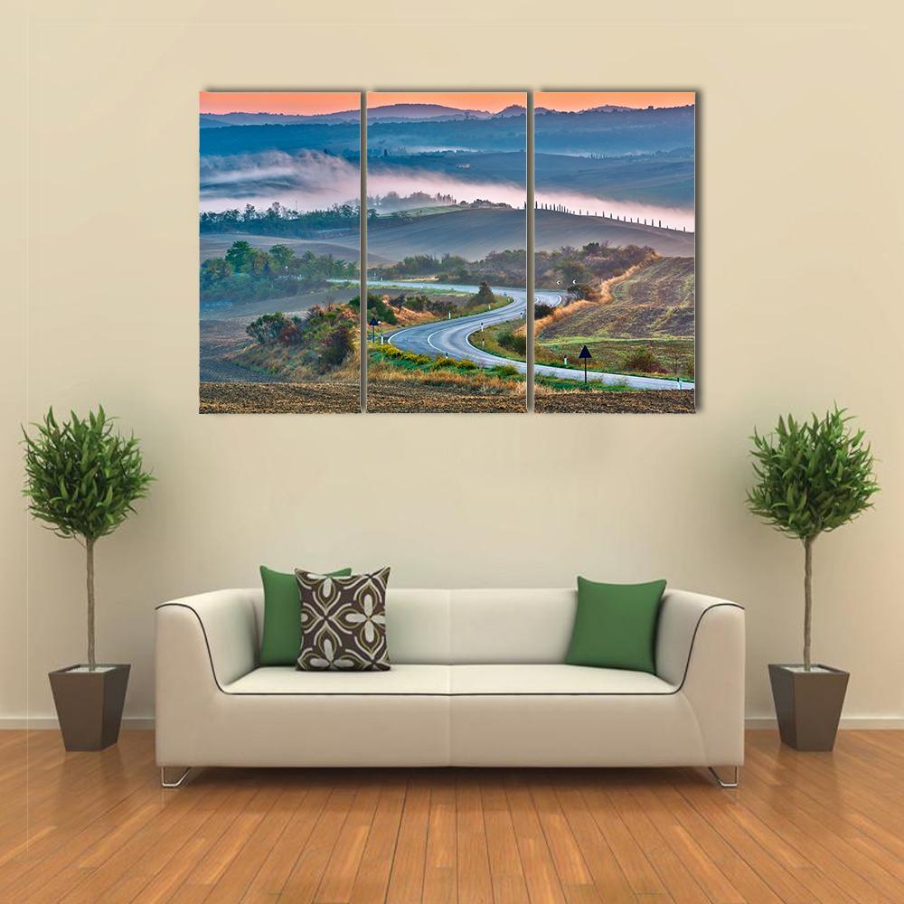 Tuscany Landscape At Sunrise Canvas Wall Art-3 Horizontal-Gallery Wrap-37" x 24"-Tiaracle
