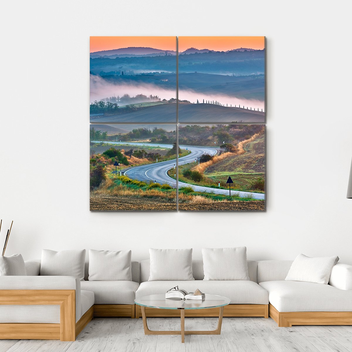 Tuscany Landscape At Sunrise Canvas Wall Art-4 Square-Gallery Wrap-17" x 17"-Tiaracle