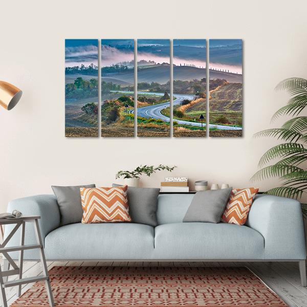 Tuscany Landscape At Sunrise Canvas Wall Art-5 Horizontal-Gallery Wrap-22" x 12"-Tiaracle