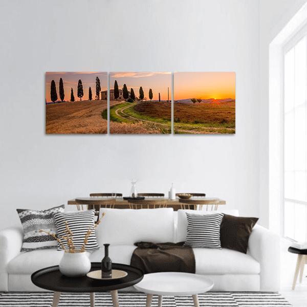Tuscan Sunrise Landscape Panoramic Canvas Wall Art-3 Piece-25" x 08"-Tiaracle