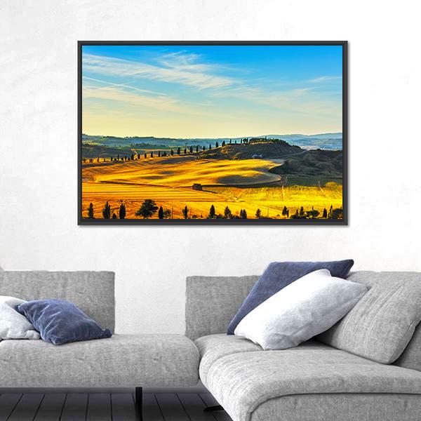 Tuscany Rural Landscape Countryside Farm Canvas Wall Art-1 Piece-Floating Frame-24" x 16"-Tiaracle