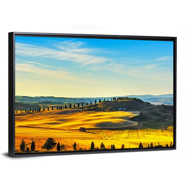 Tuscany Rural Landscape Countryside Farm Canvas Wall Art-3 Horizontal-Gallery Wrap-25" x 16"-Tiaracle