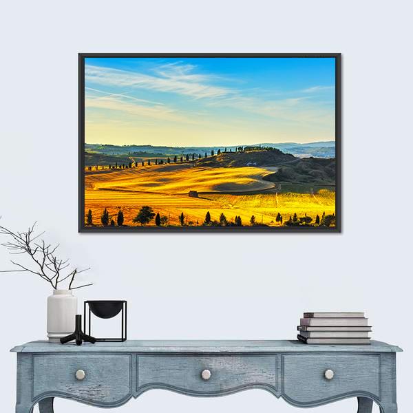 Tuscany Rural Landscape Countryside Farm Canvas Wall Art-3 Horizontal-Gallery Wrap-25" x 16"-Tiaracle