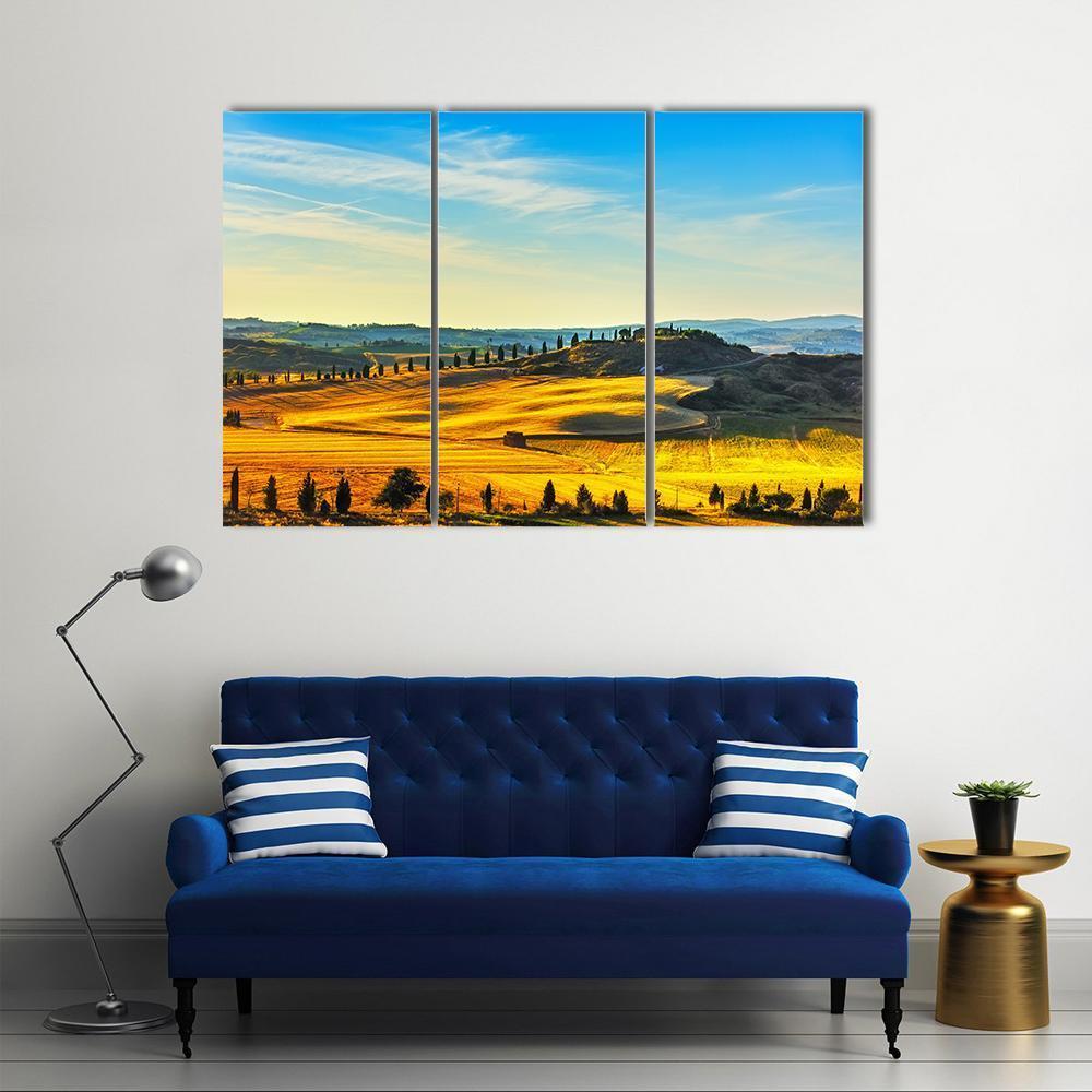 Tuscany Rural Landscape Countryside Farm Canvas Wall Art-3 Horizontal-Gallery Wrap-37" x 24"-Tiaracle