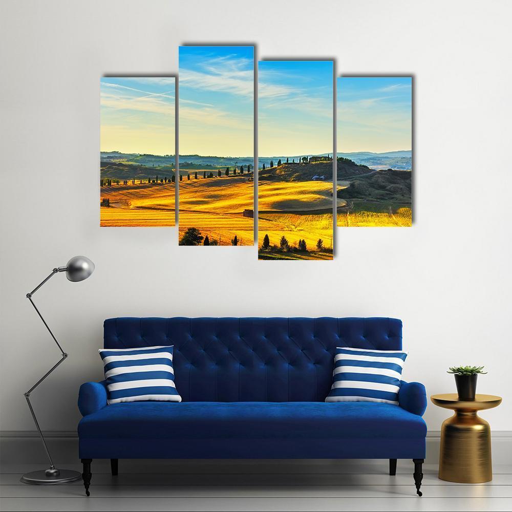 Tuscany Rural Landscape Countryside Farm Canvas Wall Art-4 Pop-Gallery Wrap-50" x 32"-Tiaracle