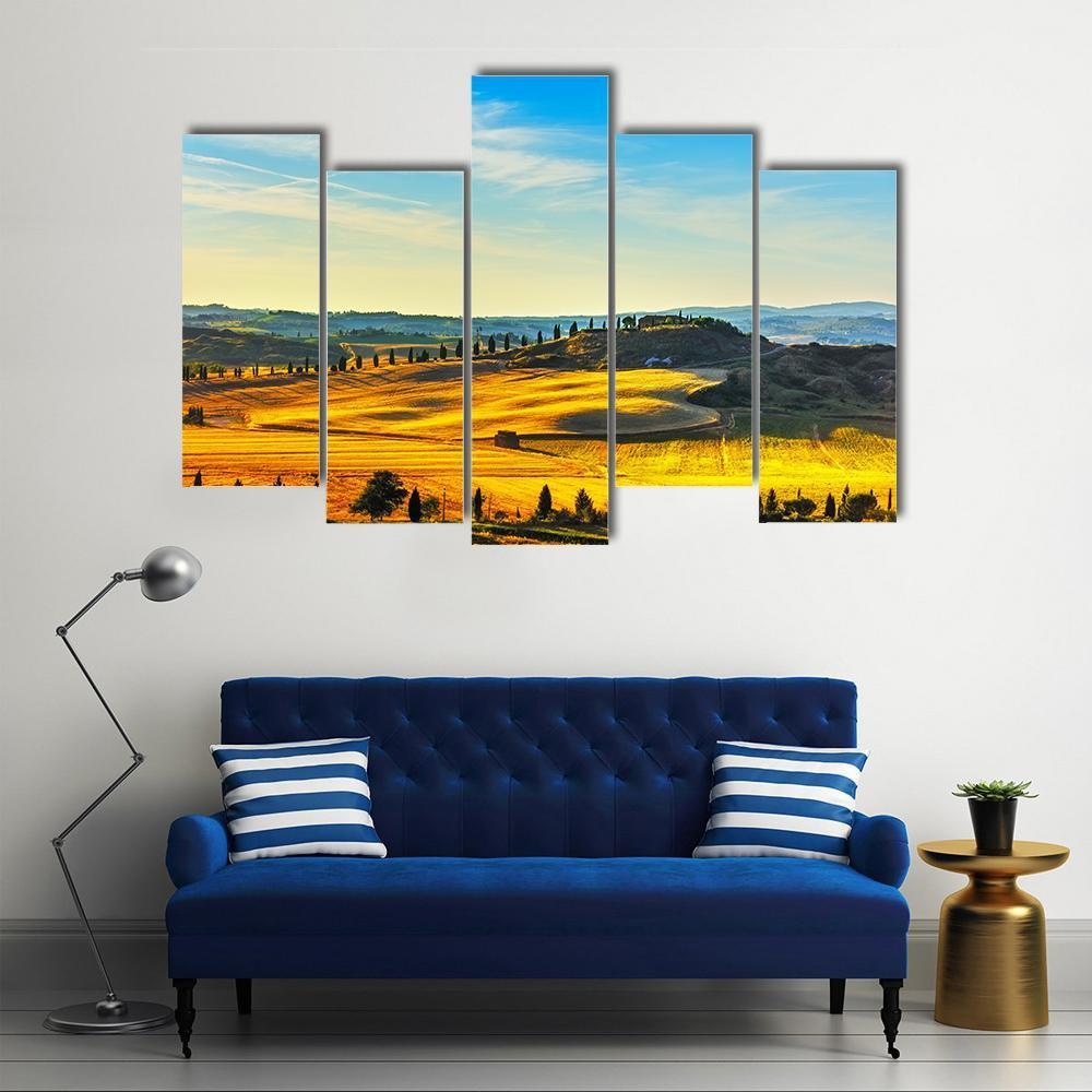 Tuscany Rural Landscape Countryside Farm Canvas Wall Art-5 Pop-Gallery Wrap-47" x 32"-Tiaracle