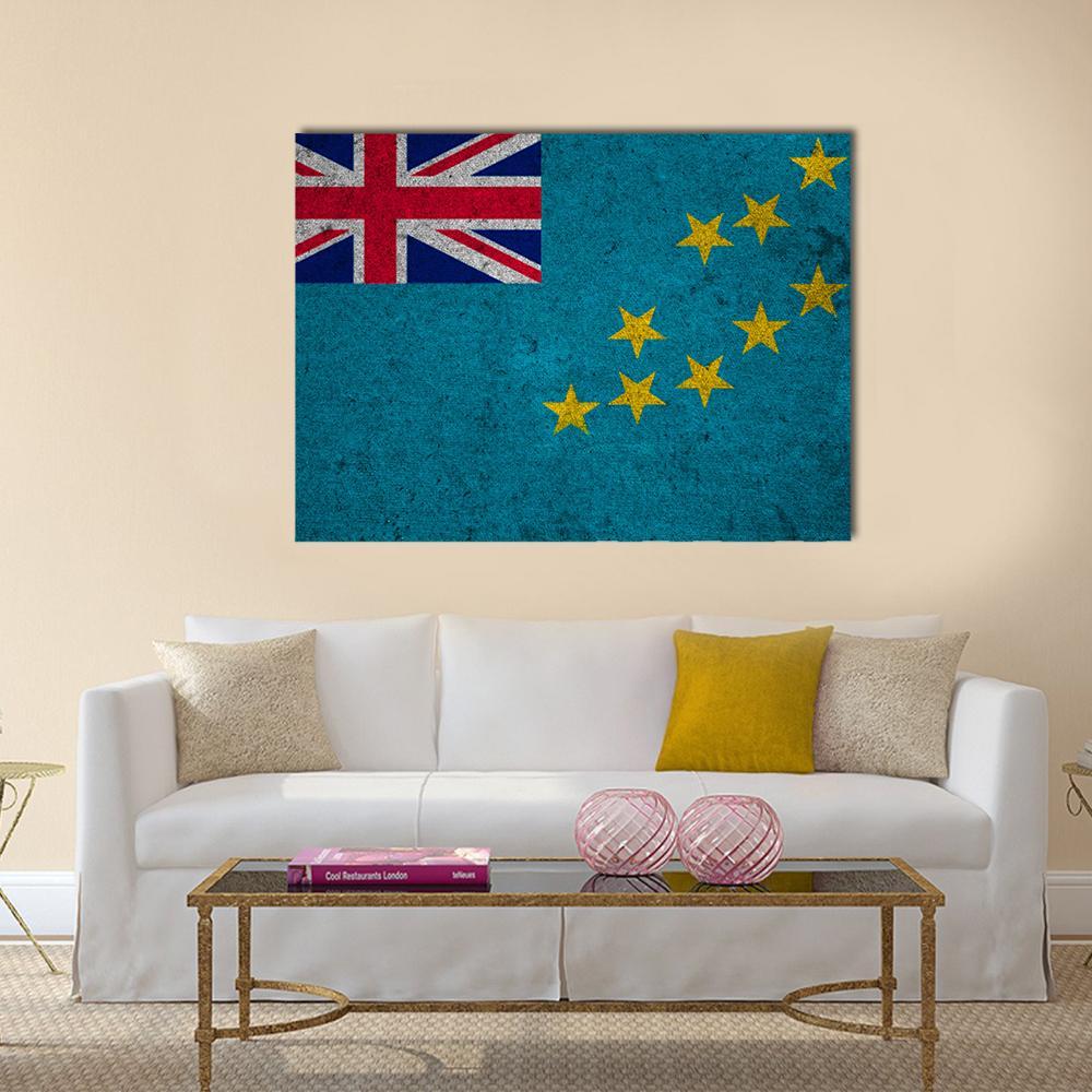 Tuvalu Flag with Vintage Texture Canvas Wall Art in red, yellow and blue, single panel hung on a wall