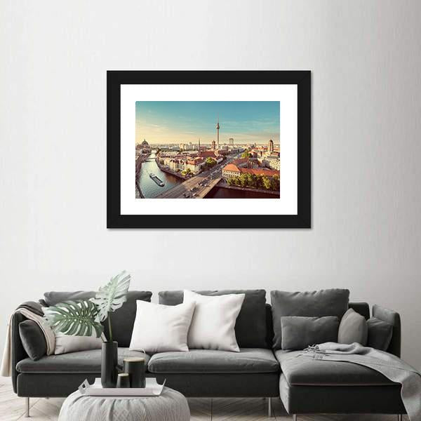 TV Tower &amp; Spree River Canvas Wall Art-1 Piece-Framed Print-20&quot; x 16&quot;-Tiaracle