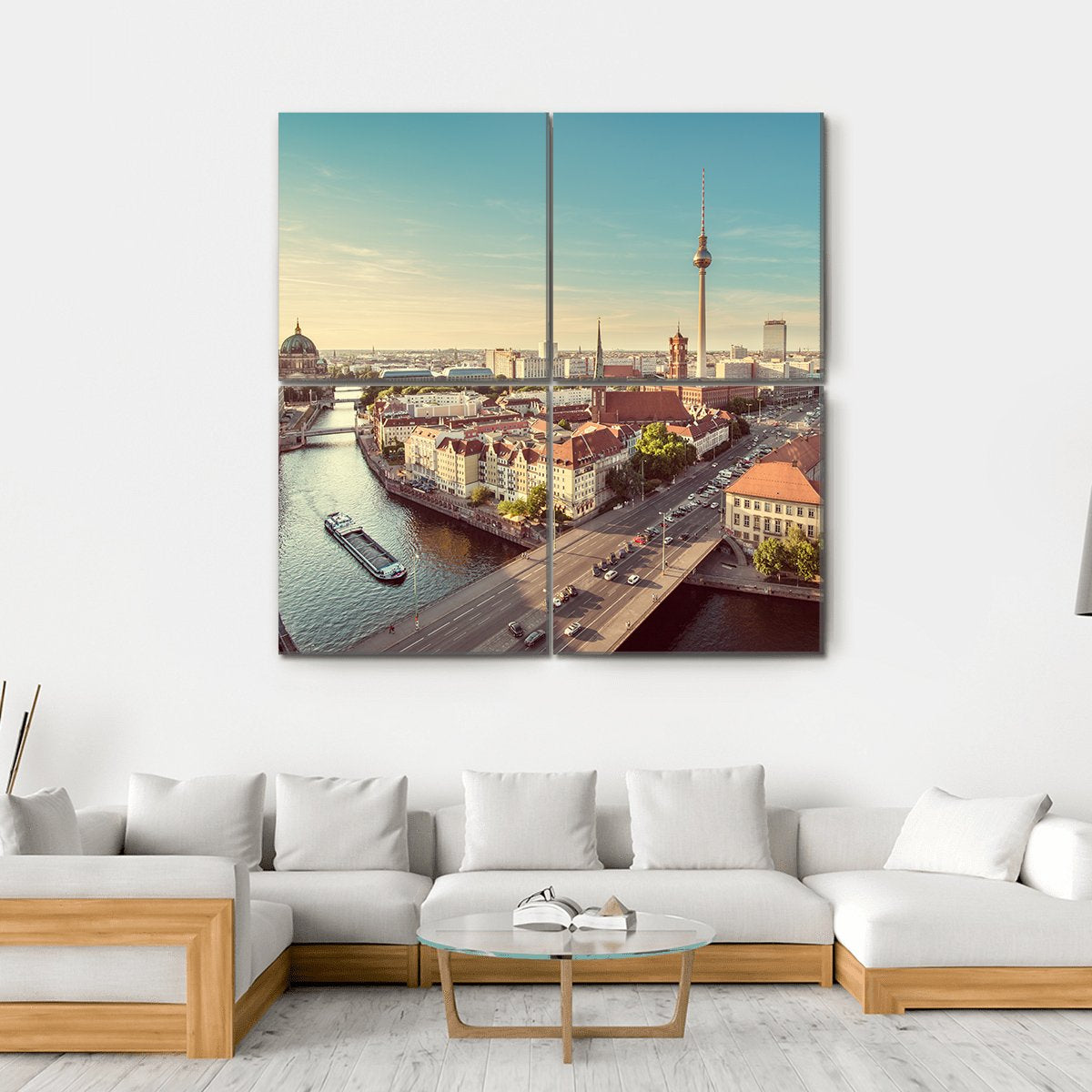 TV Tower & Spree River Canvas Wall Art-4 Square-Gallery Wrap-17" x 17"-Tiaracle