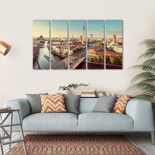TV Tower &amp; Spree River Canvas Wall Art-5 Horizontal-Gallery Wrap-22&quot; x 12&quot;-Tiaracle