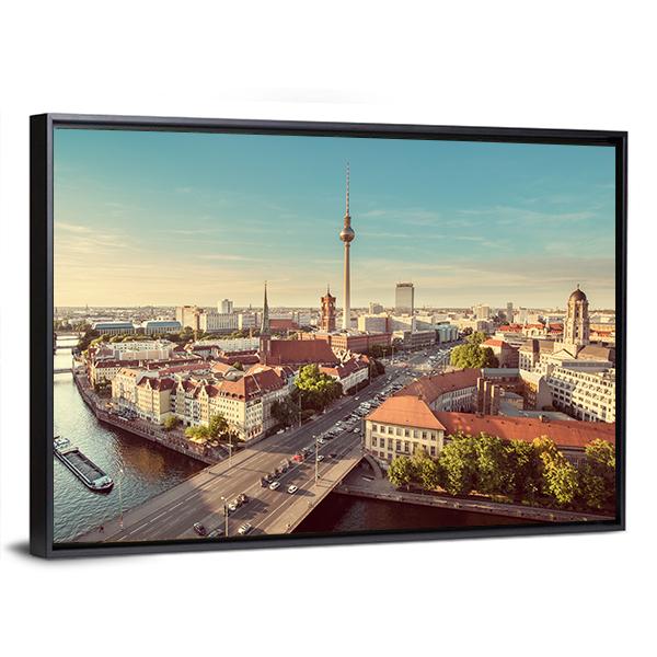 TV Tower & Spree River Canvas Wall Art-3 Horizontal-Gallery Wrap-25" x 16"-Tiaracle
