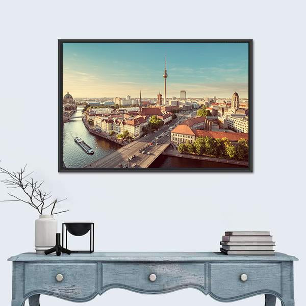 TV Tower & Spree River Canvas Wall Art-3 Horizontal-Gallery Wrap-25" x 16"-Tiaracle