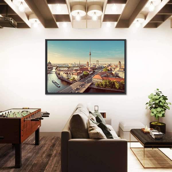 TV Tower & Spree River Canvas Wall Art-3 Horizontal-Gallery Wrap-25" x 16"-Tiaracle