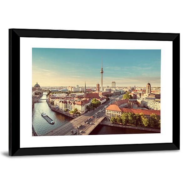 TV Tower &amp; Spree River Canvas Wall Art-3 Horizontal-Gallery Wrap-25&quot; x 16&quot;-Tiaracle