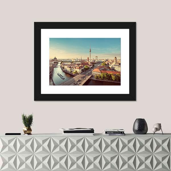 TV Tower & Spree River Canvas Wall Art-3 Horizontal-Gallery Wrap-25" x 16"-Tiaracle