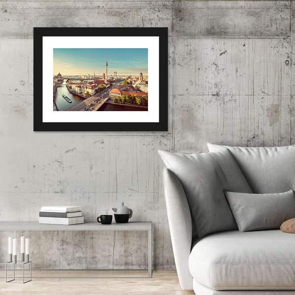 TV Tower &amp; Spree River Canvas Wall Art-5 Horizontal-Gallery Wrap-22&quot; x 12&quot;-Tiaracle