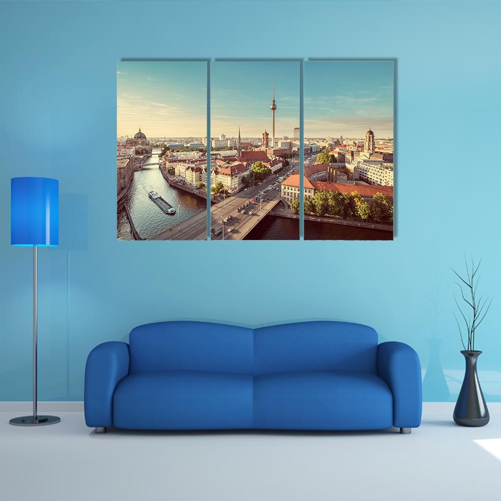 TV Tower &amp; Spree River Canvas Wall Art-3 Horizontal-Gallery Wrap-37&quot; x 24&quot;-Tiaracle