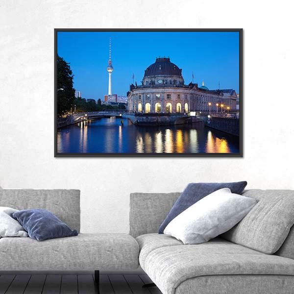 Tv Tower View In Berlin Canvas Wall Art-1 Piece-Floating Frame-36&quot; x 24&quot;-Tiaracle