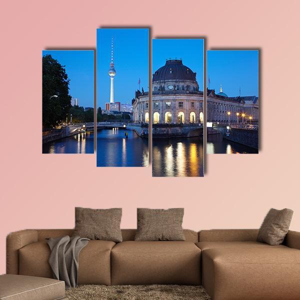 Tv Tower View In Berlin Canvas Wall Art-4 Pop-Gallery Wrap-50&quot; x 32&quot;-Tiaracle