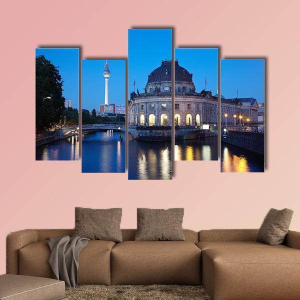 Tv Tower View In Berlin Canvas Wall Art-5 Pop-Gallery Wrap-47&quot; x 32&quot;-Tiaracle