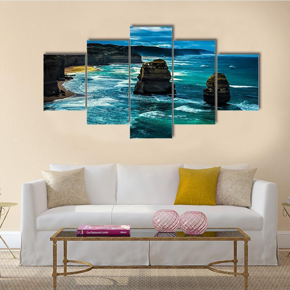 Twelve Apostles Great Ocean Road Canvas Wall Art-5 Star-Gallery Wrap-62" x 32"-Tiaracle