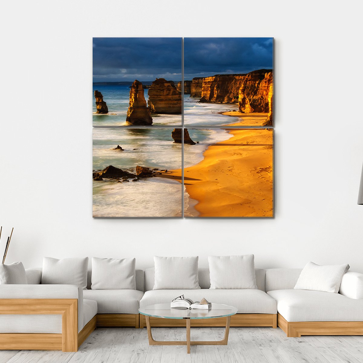 Twelve Apostles In Australia At Sunset Canvas Wall Art-4 Square-Gallery Wrap-17" x 17"-Tiaracle